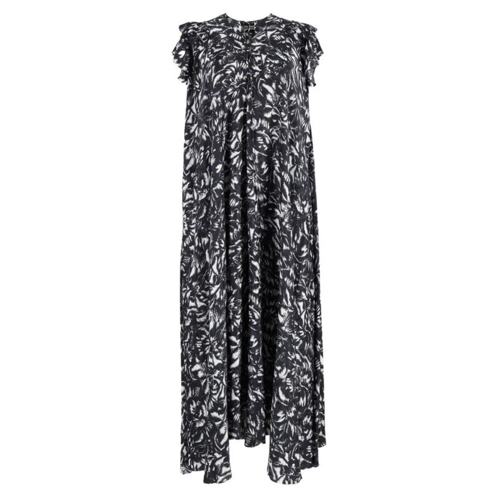 Balenciaga Printed Midi Length Tent Dress in Black Silk